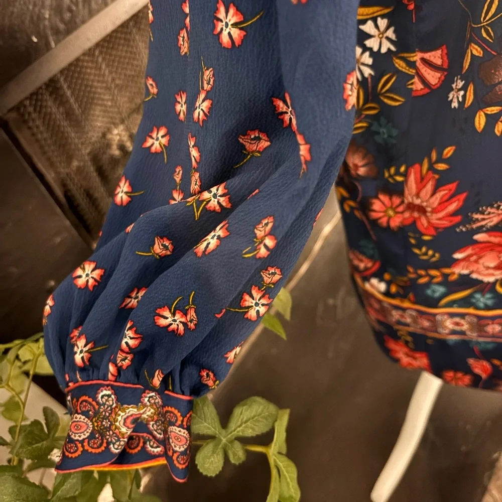 LOFT Iconic Blue Floral Long Sleeve Dress - Picture 3 of 14